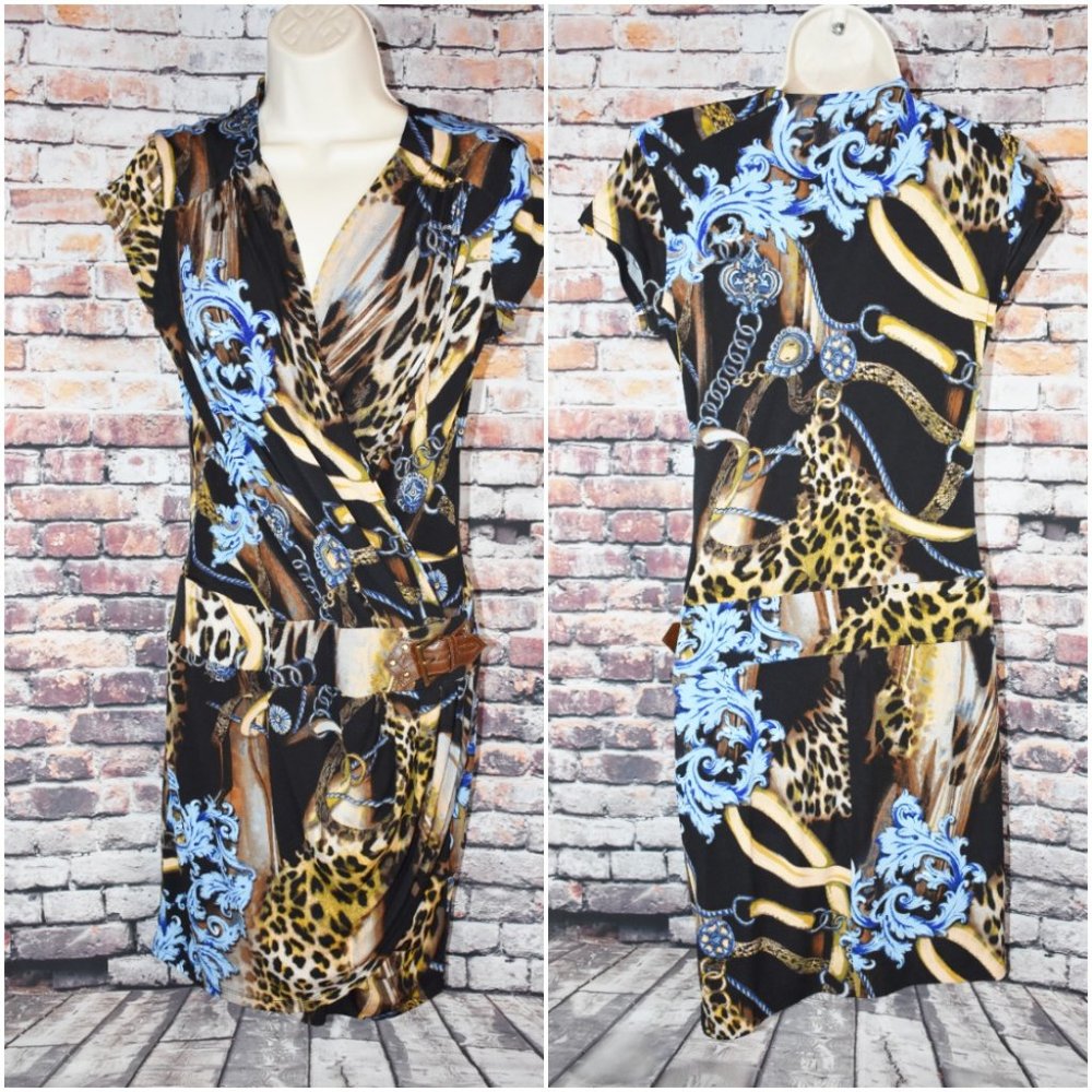 Cache Animal Print and Blue Midi Dress